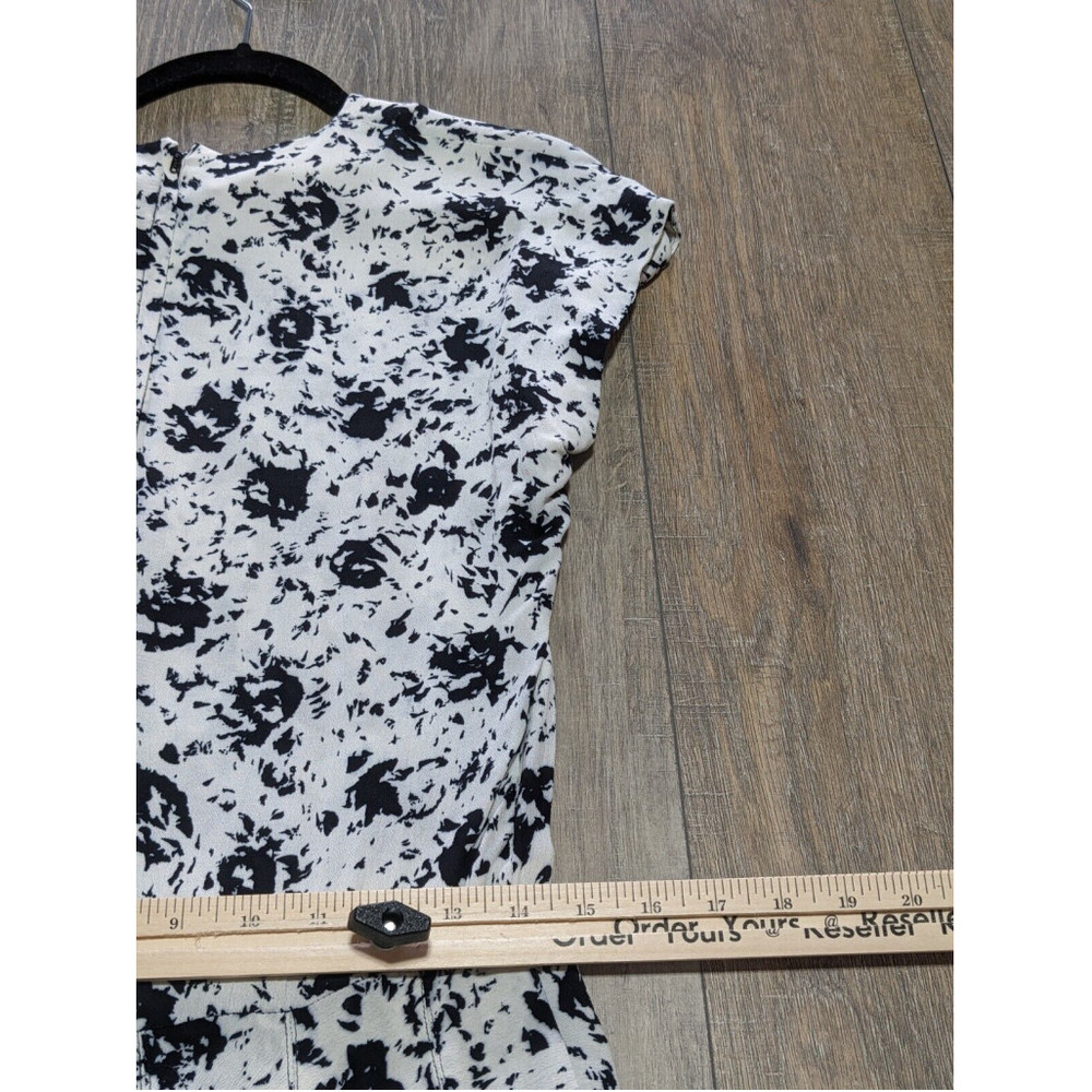 Nicole Miller Dress Womens 10 White Black Print Short Sleeve Tie Waist Casual - Picture 6 of 9